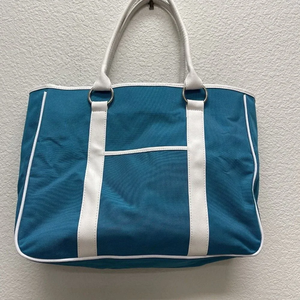 Lancome (Paris) Large Tote Bag Blue  Beach Boho Coastal Grandma Shoulder Purse